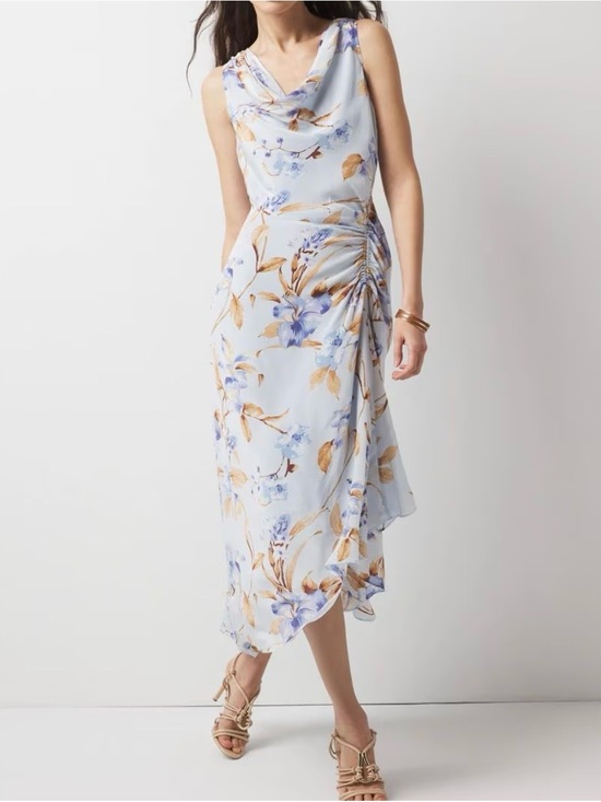 White House Black Market Dresses & Skirts - WHBM Cowl Neck Ruched Midi Dress Floral in Light Blue Size 6